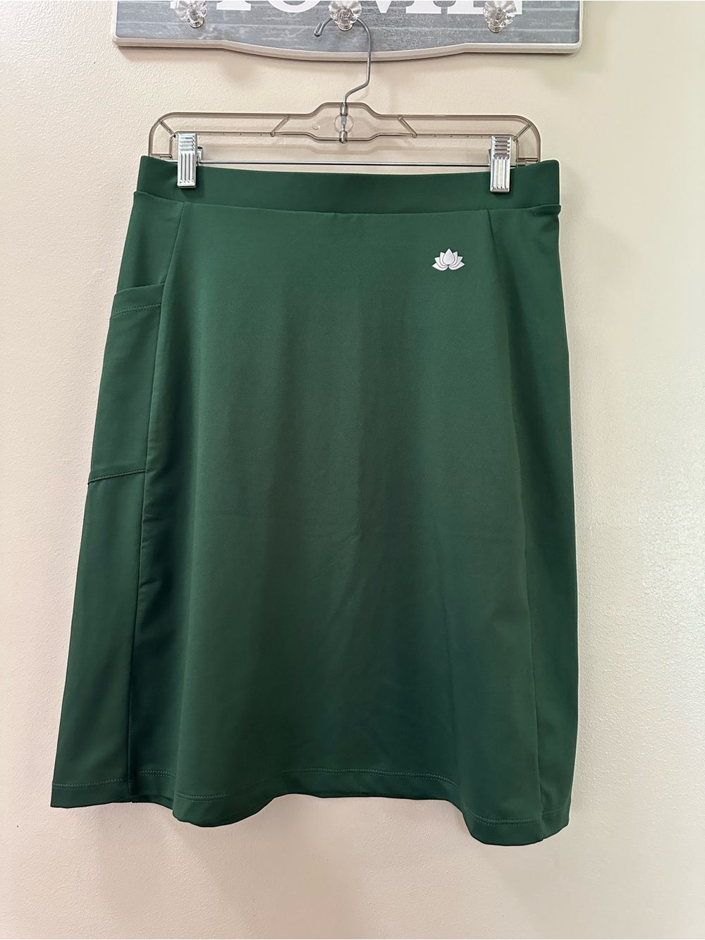 Women’s Dark Green A-Line Active Skirt with Lotus Emblem